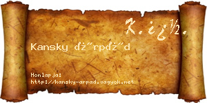 Kansky Árpád névjegykártya